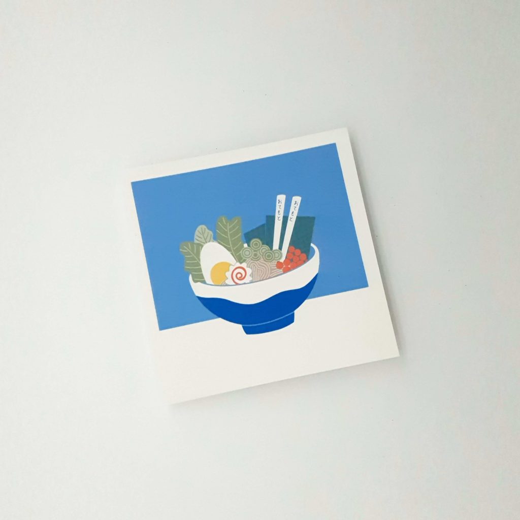 Postcard mit Ramen Illustration, gezeichnet mit Procreate am iPad, limitierte Farbpalette.